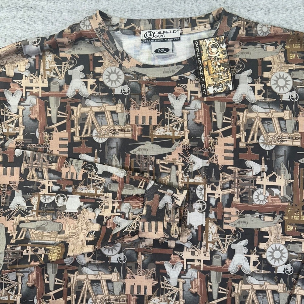 Oilfield Camo Performance Shirt Mens 2XL Long Sleeve Oil Rig Industrial AOP NWT
